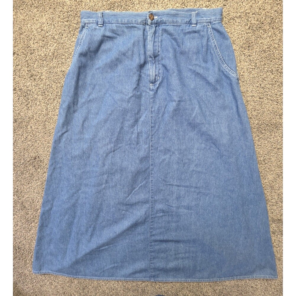 Vintage L L Bean Denim Maxi Skirt Size 14 Blue Cotton Modest Lightweight